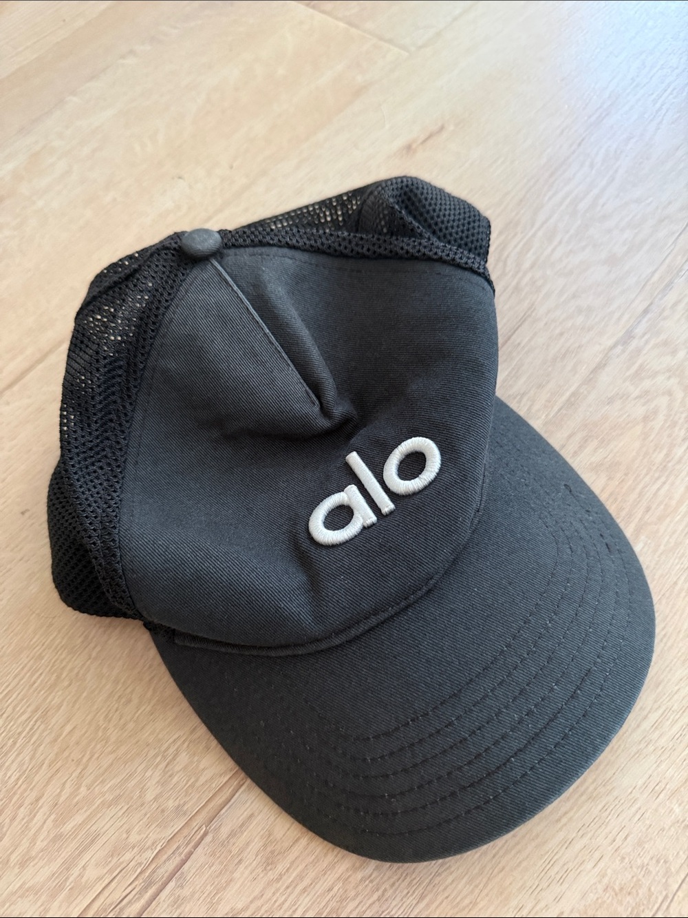 ALO Yoga Kids Black Mesh Back Cap with White Logo